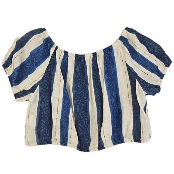 Bellambra~Woman S~Linen Blend Boho Top/Pants 2 Pc. Striped Italy Blue/Beige NWT. - Picture 8 of 16